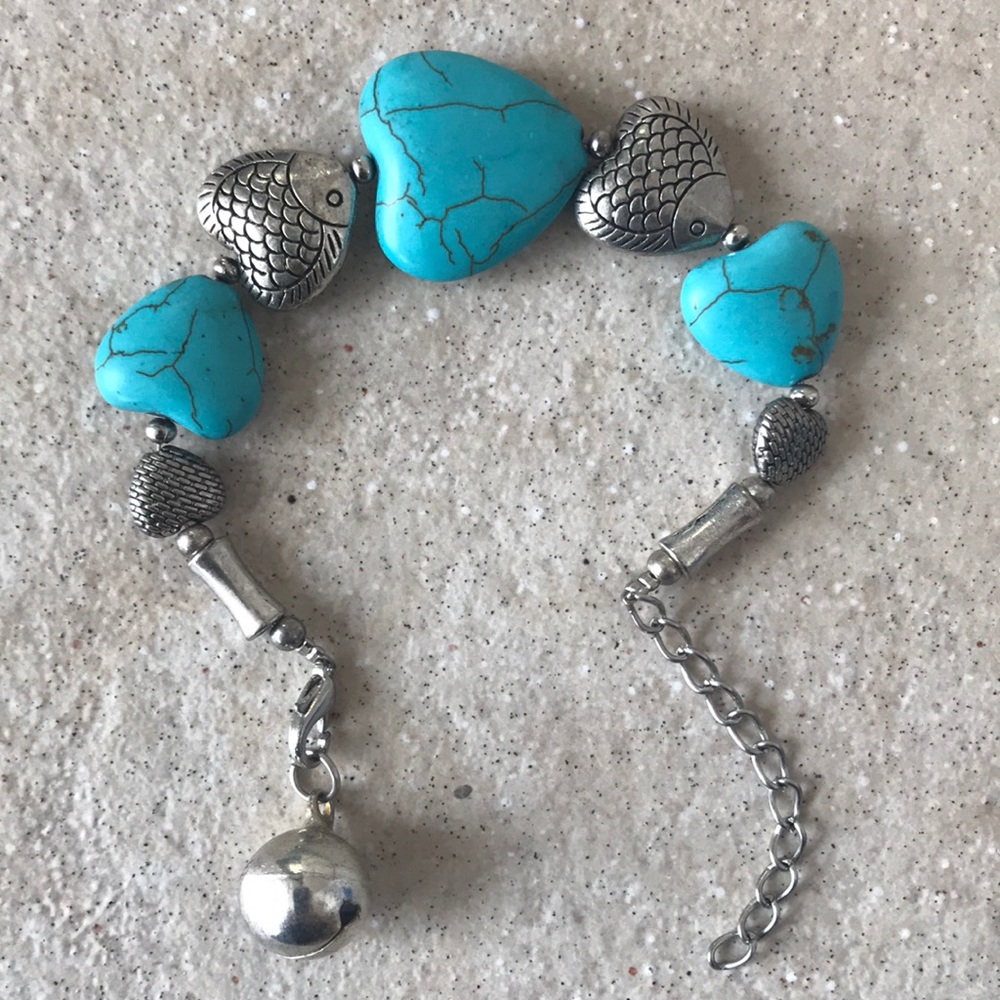 Turqoise Heart and Cute Fish Bracelet